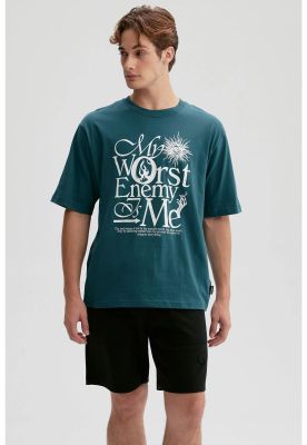 Polera Hombre Print Central Verde Oscuro