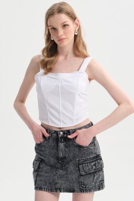 Polera Mujer Corset Escote Blanco