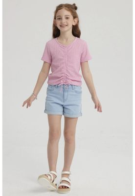 Polera Niña Con Recogido Rosado