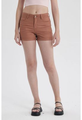 Short Mujer Color Roll Up Tiro Alto Terracota