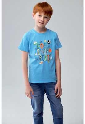 Polera Niño Básica Estampada Celeste