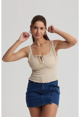 Polera Mujer Panal Lazo Beige