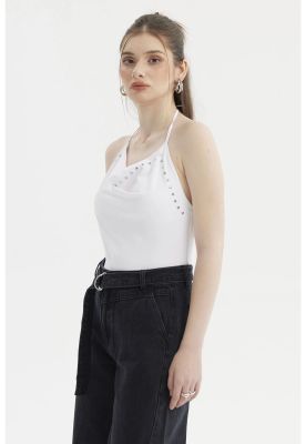 Imagen 2 del producto Peto Mujer Escote Drapeado Aplicación Strass Blanco