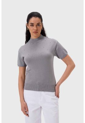 Sweater Mujer Con Aplicación Gris