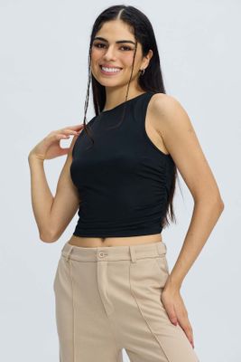 Polera Mujer Drapeada Negro