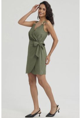 Vestido Mujer Corto Envolvente Verde Musgo