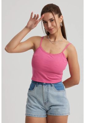Peto Mujer Encaje Crop Rosado