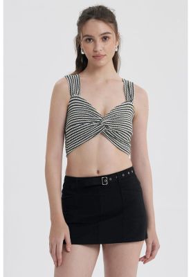 Polera Mujer Tejida Twist Negro / Blanco