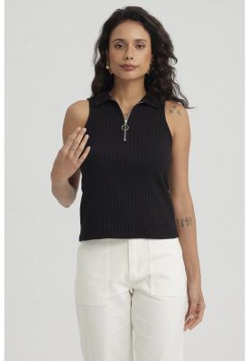 Polera Mujer Rib Medio Cierre Negro