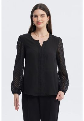 Imagen 1 del producto Blusa Mujer Cuello Y Puño En Contraste Negro