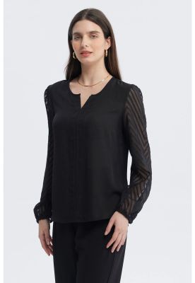 Imagen 2 del producto Blusa Mujer Cuello Y Puño En Contraste Negro