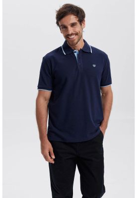 Polera Hombre Pique Básica Lisa Azul Marino l