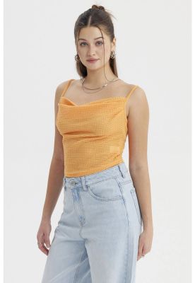 Imagen 2 del producto Polera Mujer Escote Drapeado Naranjo