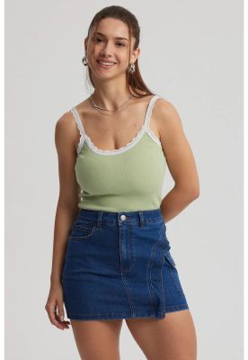 Polera Mujer Encaje Escote Verde Claro