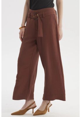 Imagen 2 del producto Pantalón Mujer Palazzo Con Cinturón Café Oscuro