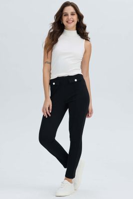 Calza Mujer Pretina Elasticada Negro