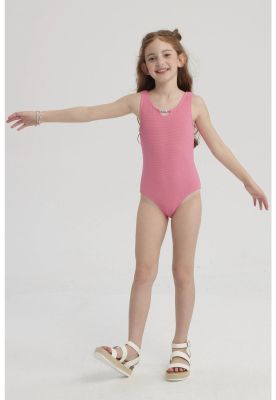 Traje De Baño Niña Liso Con Mostacilla Fucsia