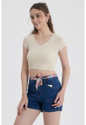 Imagen 2 del producto Polera Mujer Crop Sin Costura Gris Melange