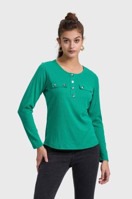Polera Mujer Pata Botón Rib Verde