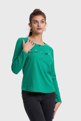 Imagen 2 del producto Polera Mujer Pata Botón Rib Verde