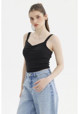 Imagen 2 del producto Polera Mujer Escote Corazón Y Recogido Negro