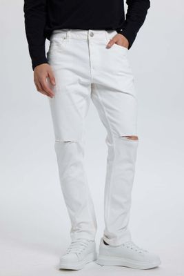 Jeans Hombre Slim Rotura Blanco