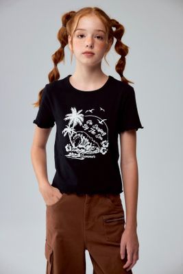 Imagen 1 del producto Polera Niña Crop Estampada Negro