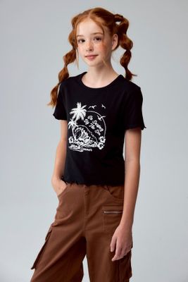 Imagen 2 del producto Polera Niña Crop Estampada Negro