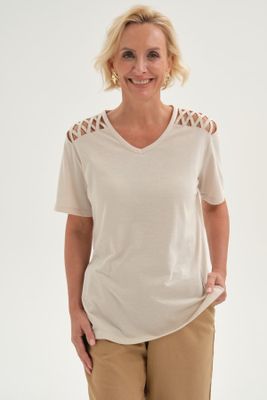 Imagen 1 del producto Polera Mujer Detalle Hombro Beige