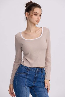 Polera Mujer Canalé Beige
