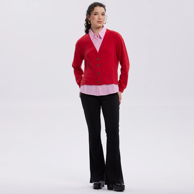 Sweater Mujer Aplicación Blusa Rojo Oscuro