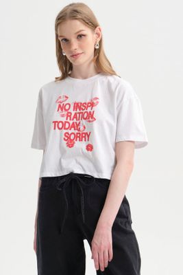 Polera Mujer Print Crop Blanco