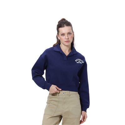 Polerón Mujer Crop Azul Marino Fashion's Park