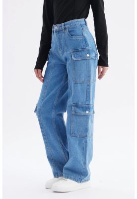 Imagen 2 del producto Jeans Niña Cargo Con Dos Bolsillos Azul