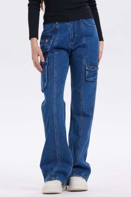 Jeans Niña Cargo Fit Flare Azul