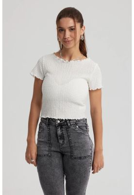 Polera Mujer Con Bardot Detalles Blanco