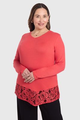 Polera Mujer Con Detalle Macramé Rojo