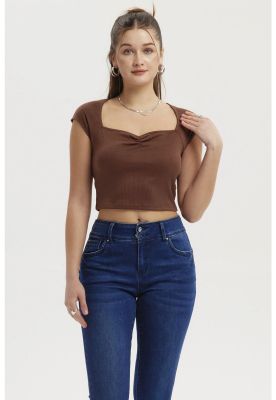 Imagen 1 del producto Polera Mujer Escote Corazón Rib Café