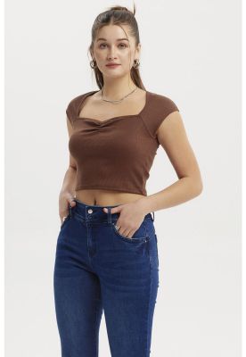 Imagen 2 del producto Polera Mujer Escote Corazón Rib Café