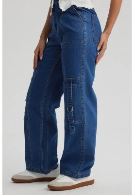Imagen 2 del producto Jeans Mujer Calce Recto Cargo Amarra Azul