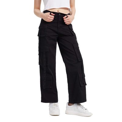 Pantalón Mujer Cargo Tiras Negro Fashion´s Park