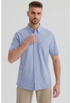 Camisa Hombre Piqué Con Bolsillo Celeste