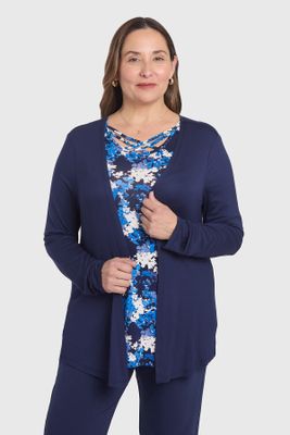 Polera Mujer Evasé Con Aplicación Escoces Azul