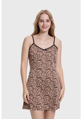 Vestido Mujer Lencero Leopardo Beige