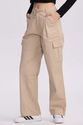 Pantalón Mujer Cargo Pinzas Beige