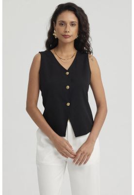 Polera Mujer 3 Botones Negro