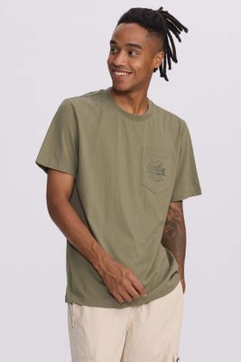 Polera Hombre Con Bolsillo Contraste Verde Militar