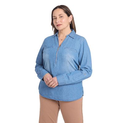 Blusa Mujer Con Tachas Bolsillo Azul Fashion's Park