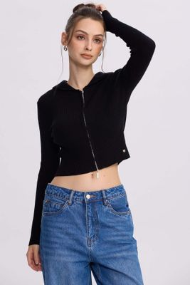 Sweater Mujer Zipper Negro