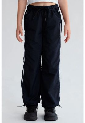 Pantalón Niña Parachute Con Piping Negro